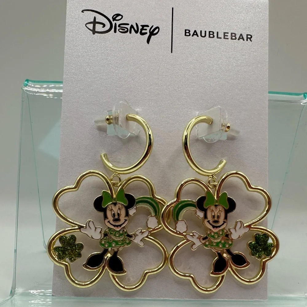 BaubleBar Disney Shamrock Minnie dangle earrings NWT - Picture 2 of 7
